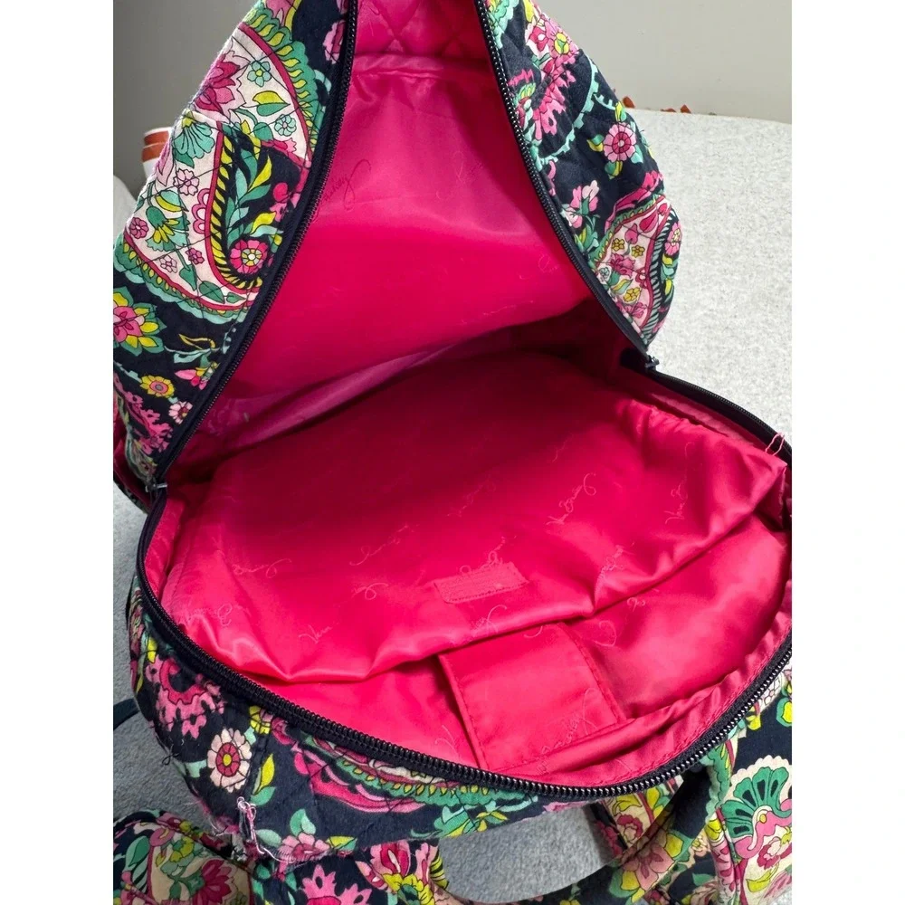 Vera Bradley Campus Backpack Womens Large Navy Pink Paisley In Paradise Quilted